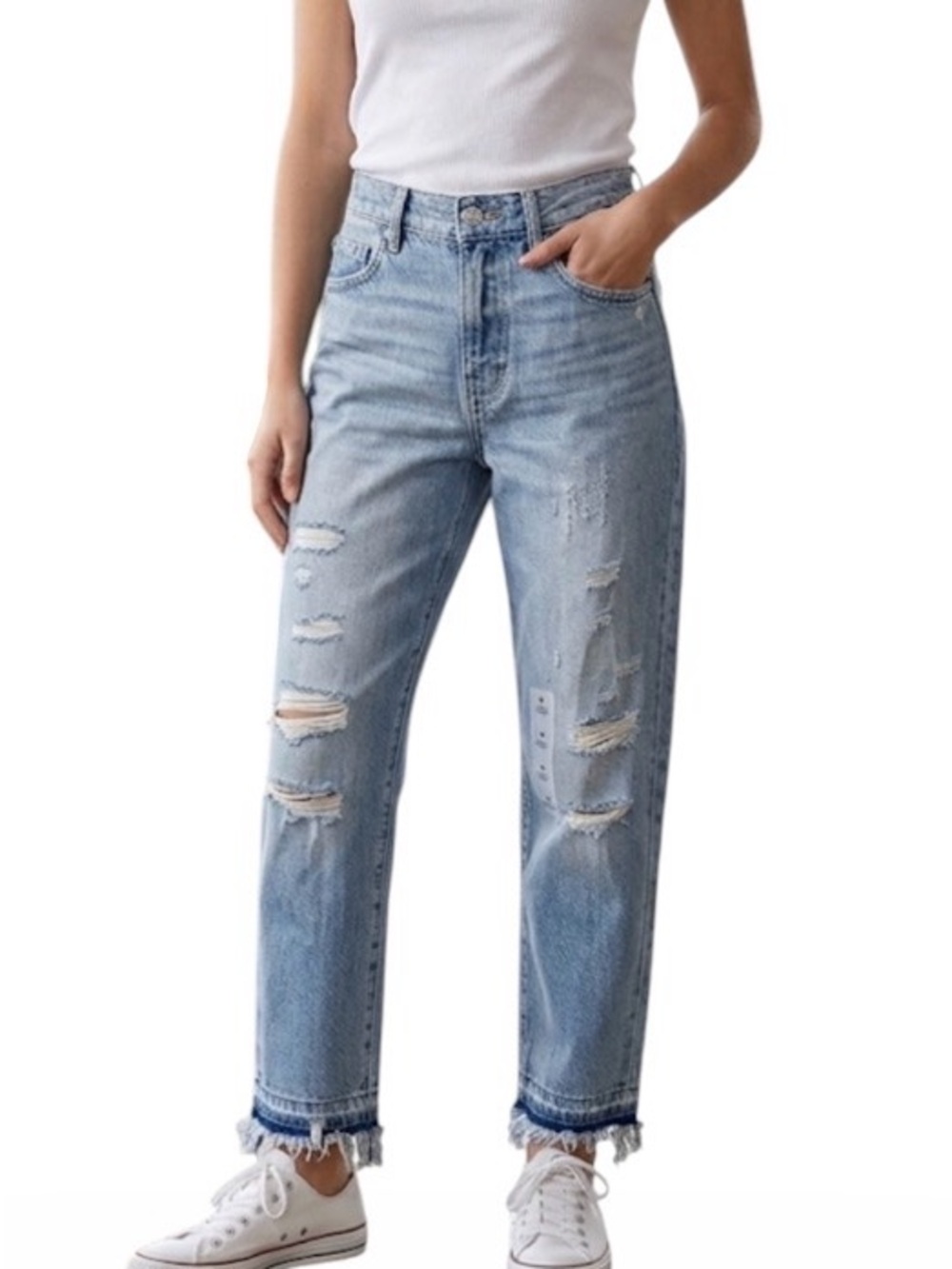 Old Navy High-Rise Slouchy Straight Crop Distressed Jeans Light Wash Size 0 NWT